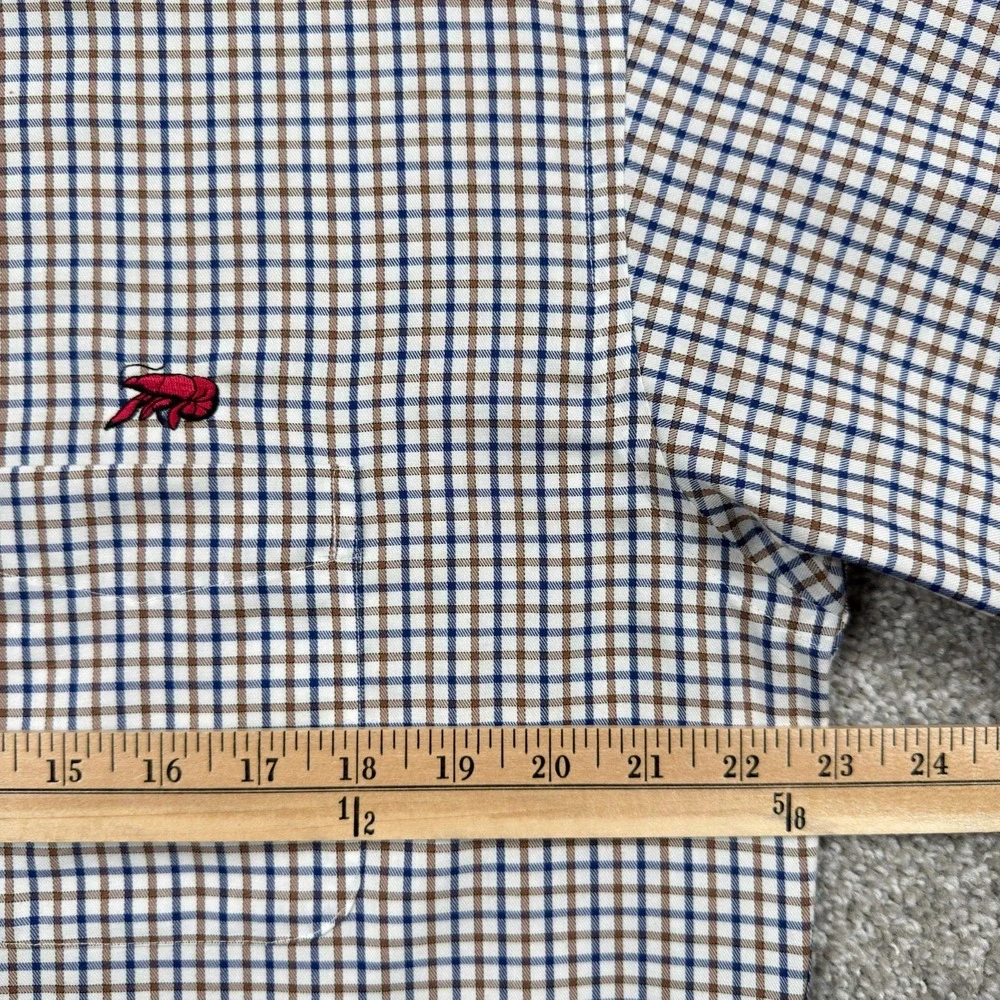 Perlis 1939 Mens M Button Down Shirt Blue Plaid Crawfish Classic Fit Cotton